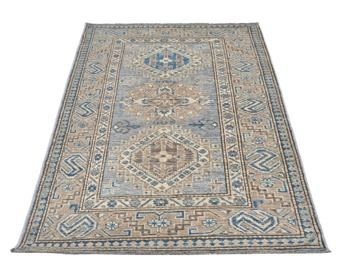 3x5 Kazak Gray Brown Hand Knotted Geometric Wool Area Rug